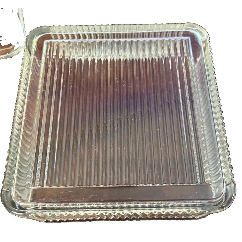 Vintage Clear Glass Refrigerator Dish Box Ribbed Covered Storage Container 8